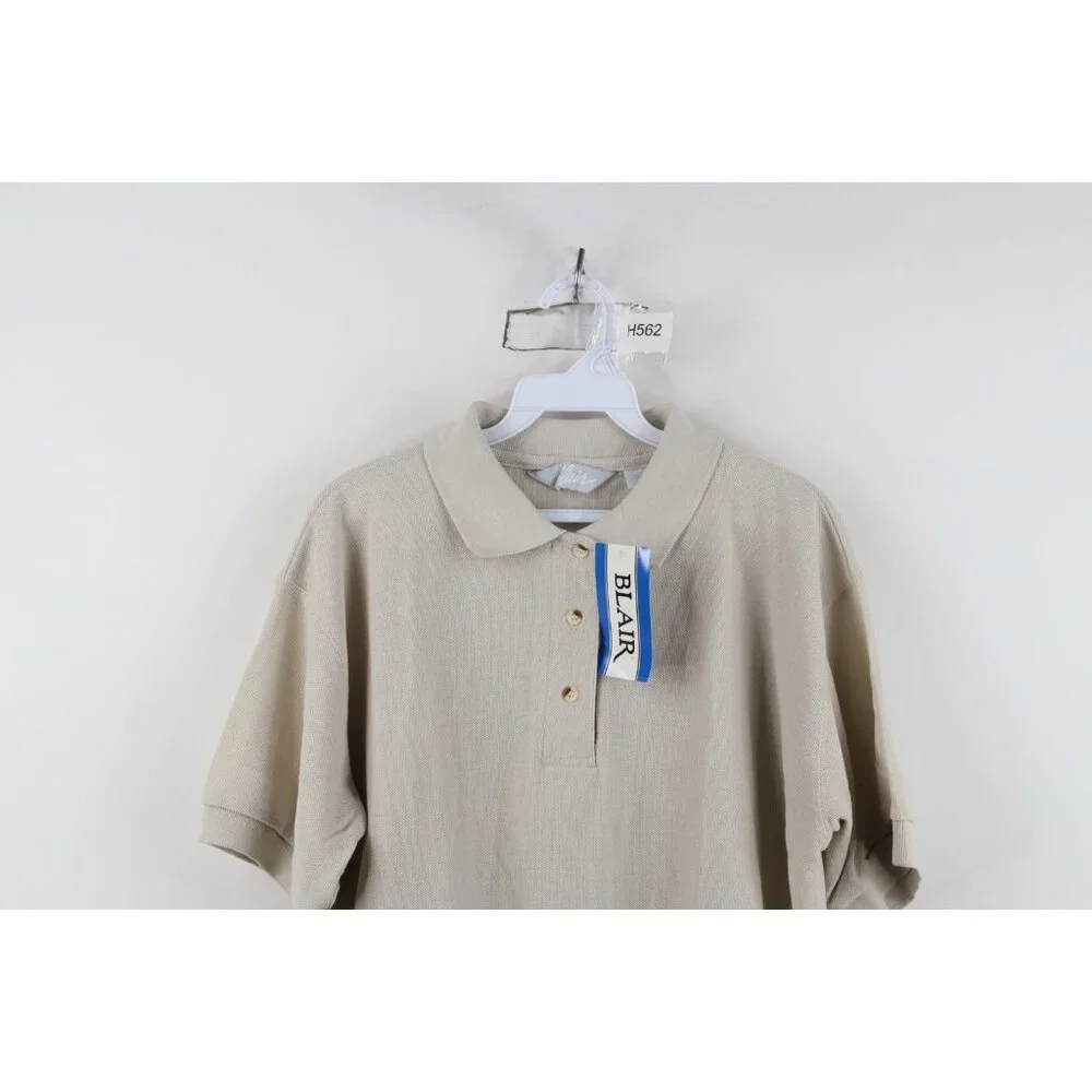 Deadstock Vintage 90s Streetwear Womens Size Large Blank Golf Polo Shirt Beige - Picture 2 of 11